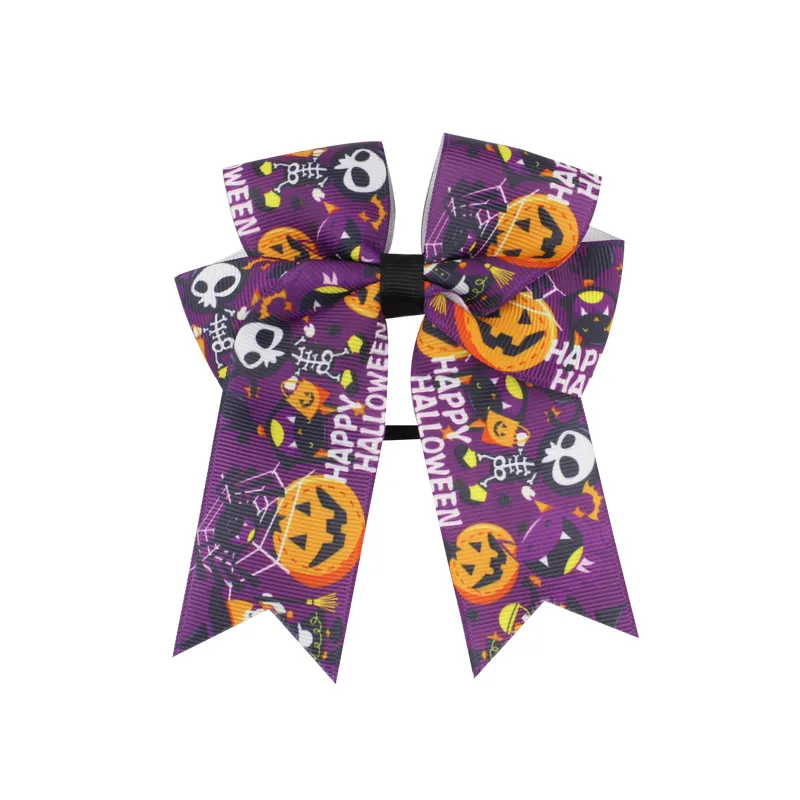Fashion Cute Printed Cheer Bow for Girls Grosgrain Ribbon Large Hair Bow With Elastic For Girls Hair Accessories (7)