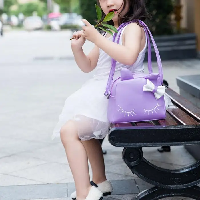 Сумка на плечо для девочек из искусственной кожи, на молнии, милая сумка с бантом, детская повседневная сумка-мессенджер, LXX9