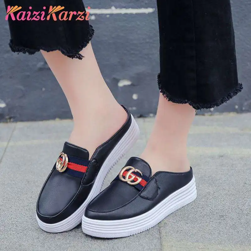 

Fashion Women Thick Bottom Summer Spring Vulcanized Shoes Women Fashion Brand Shoes Flats New Metal Buckle Size 36-40