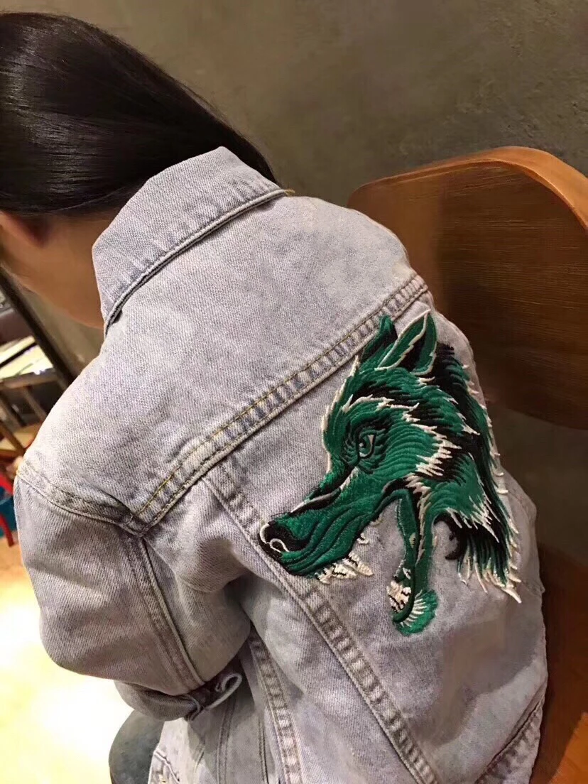 

In Stock 100-140cm Autumn Winter Cool Embroidery Kids Denim Blue Jackets Boys Fashion Bomber Jackets Girls Casual Coats