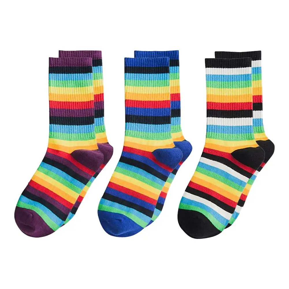 

LGBT Lesbian Gay Stylish Rainbow Pattern Socks Women's Cotton Medium Length Socks Color Stripes Student Sports Style Socks