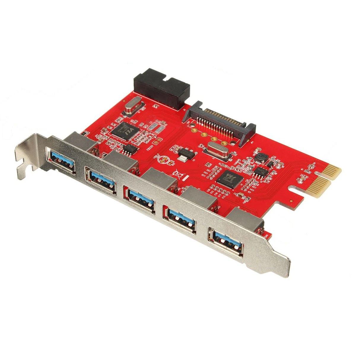 Карта 5 портов PCI-E USB 3,0 концентратор 20 Pin 15Pin SATA адаптер Красный