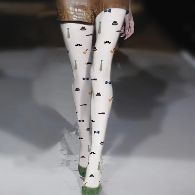 Off-White Spring &amp Autumn Japanese Style Girly Printed Schoolgirl Velvet Tights | Женская одежда