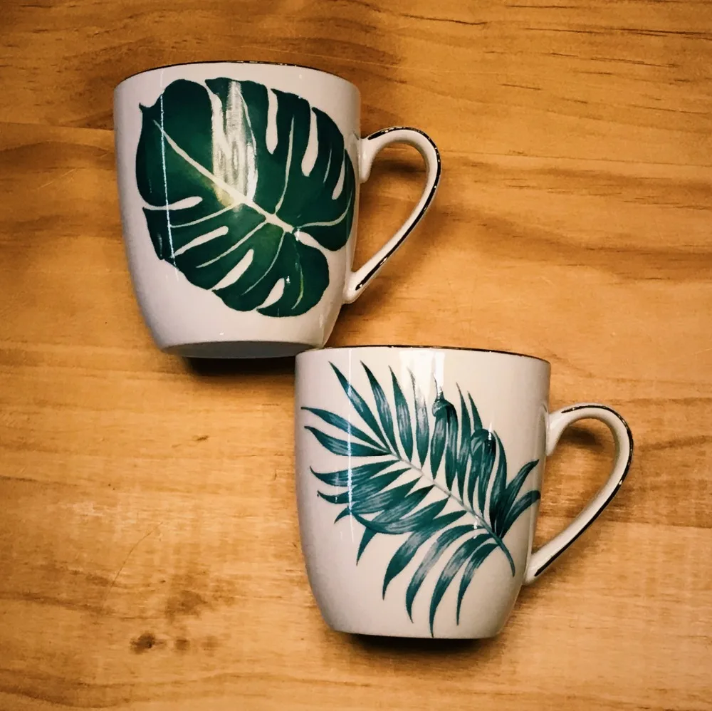 

Nordic minimalist tropical plants hand-painted 24K gold edge bone china mug coffee cup lovers cup creative gift