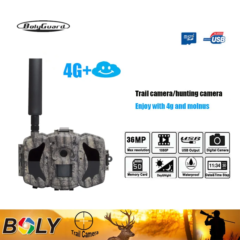 Bolyguard Hunting Camera 4G Trail Camera SMS Night Vision MMS GPRS Black IR 36MP 1080P HD Photo Traps thermal imagers Wildcamera