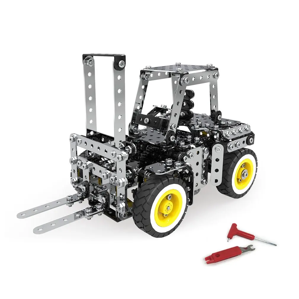 

589Pcs/642pcs Gear Manual Drive Forklift Truck Model Building Blocks Brick Set Stainless Steel 3D Metal Puzzle Model Toys