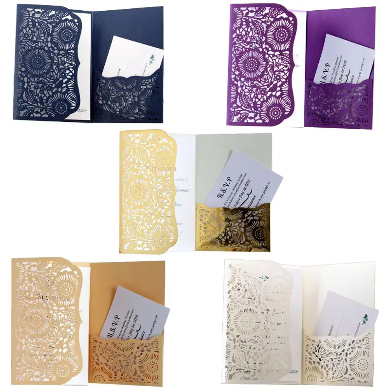  10pcs/set Laser Cut Luxury Hollow Wedding Invitations Card Elegant Lace Print Personalized Business - 33029643761