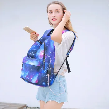 

Dropshipping Large School Backpack Laptop Bookbags With USB Charging Port Male Female Students Travel Teens Womens Back Packs