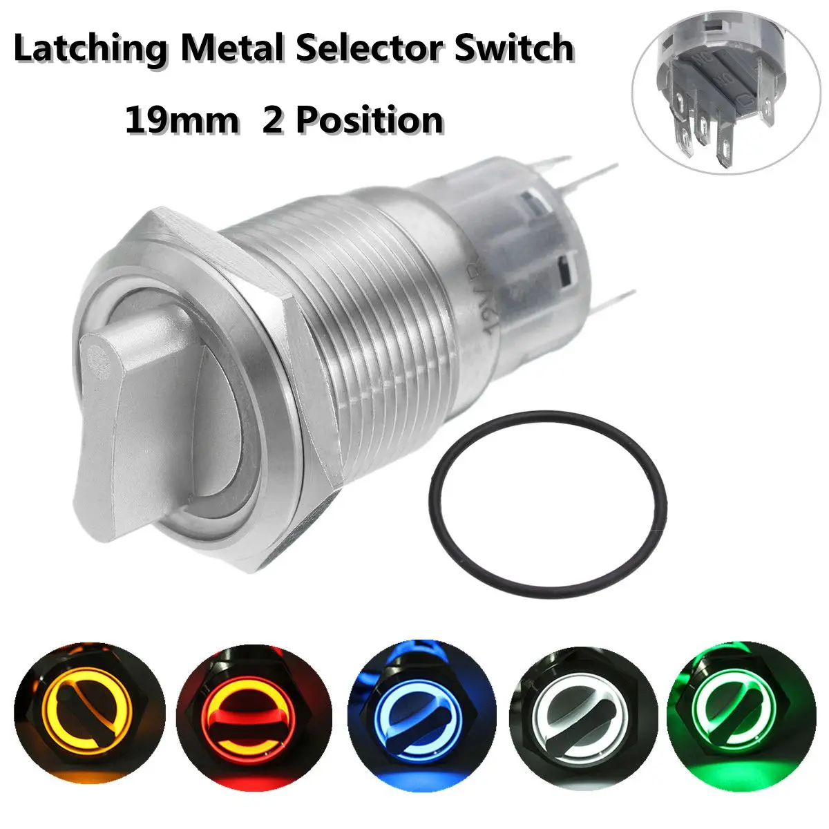Car 19mm 2 Position 12V Waterproof Stainless Steel Latching Metal Selector Switch12v car