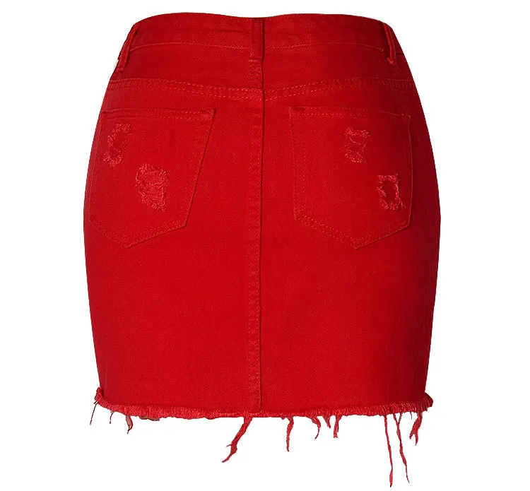 red jean pencil skirt