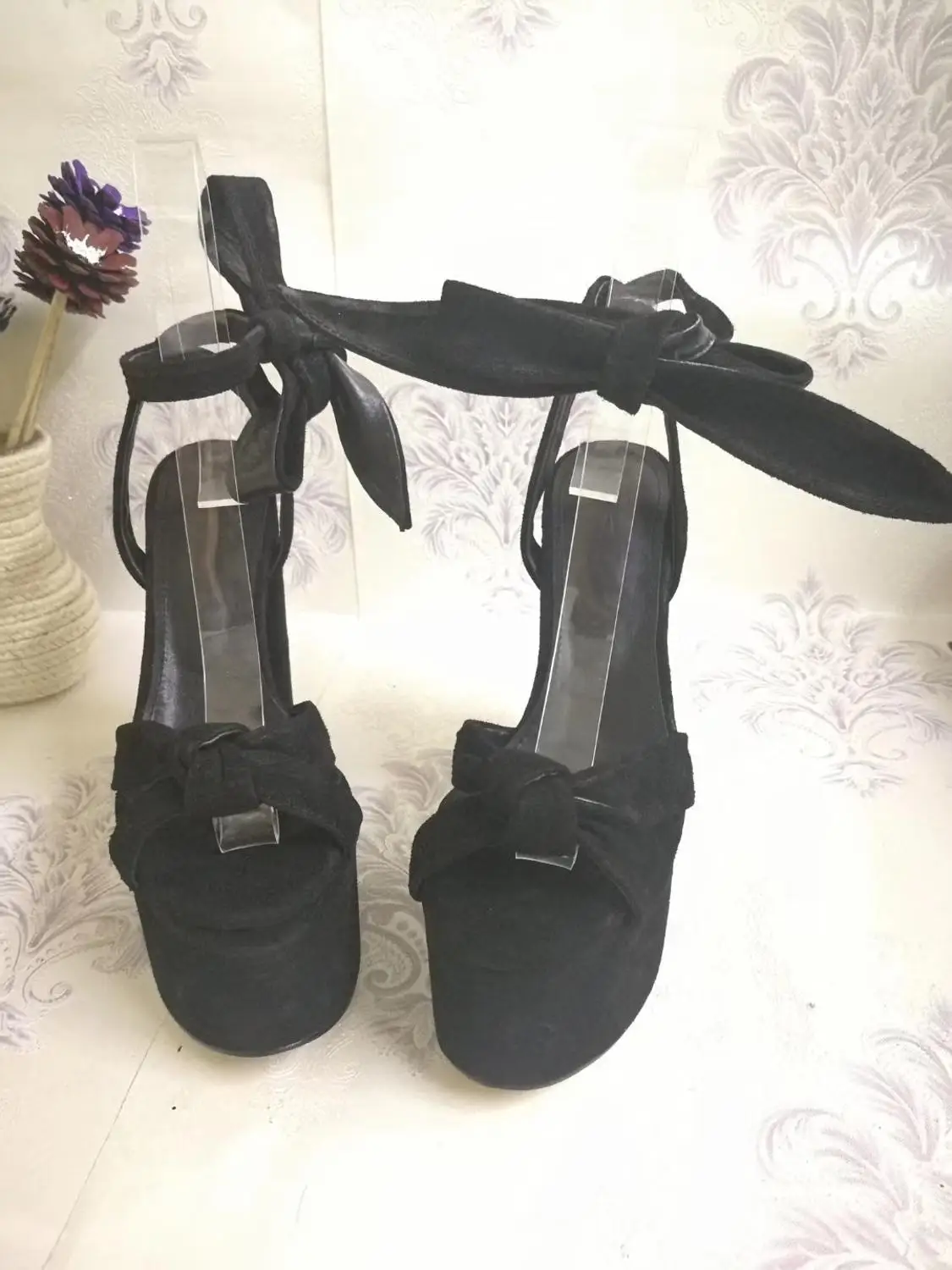 Женские Модные выразительные дышащие повседневные пикантные Босоножки на каблуке; черные летние женские туфли на очень высоком каблуке с бантиком-бабочкой