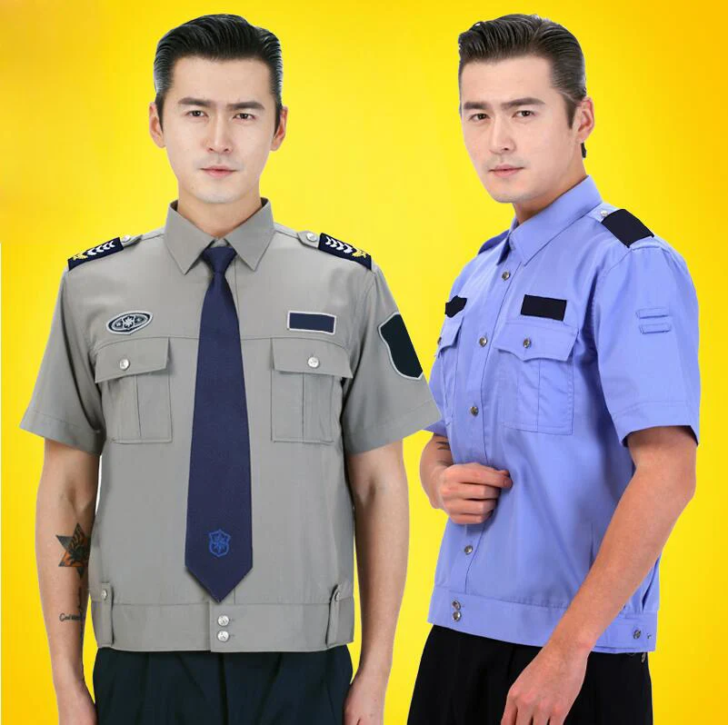 

Residential property security clothing Airport Hotel officer uniform Gray White Blue security guard Summer Short Sleeve uniform