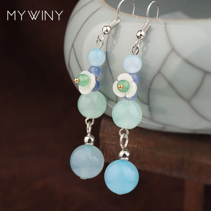 

Summer colors nature stones vintage earrings handmade shell jewelry ethnic earring ,sky blue exotic drop earrings