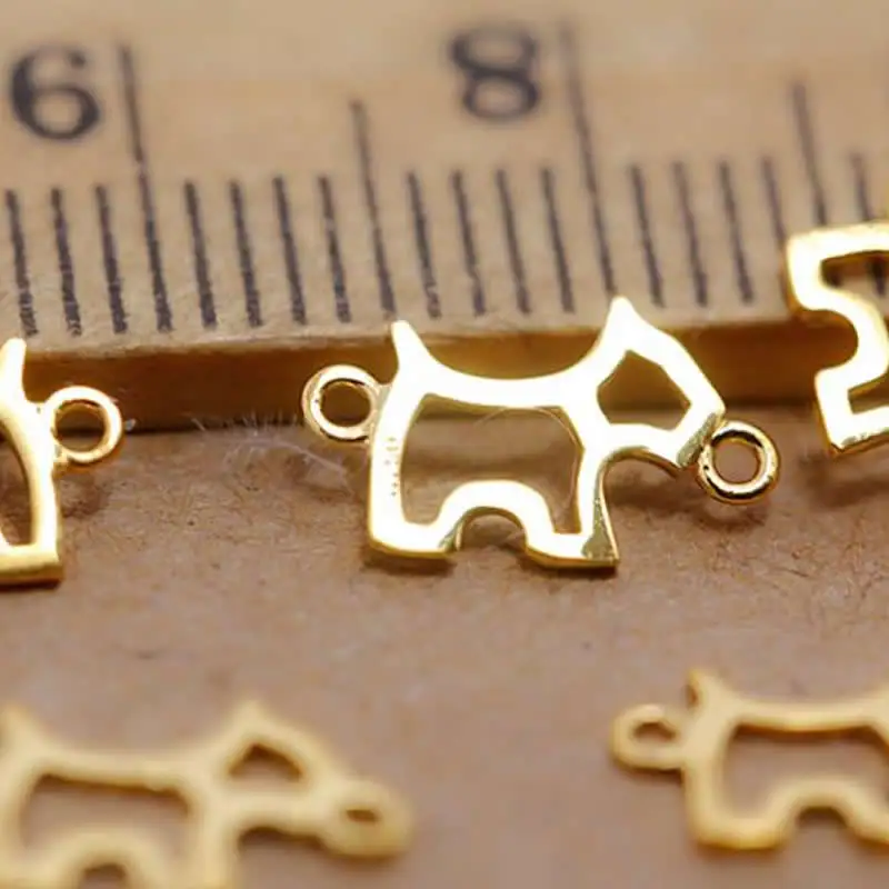 

New Style AU750 Yellow Gold Hollow Dog Charms Bracelet Necklace Charms