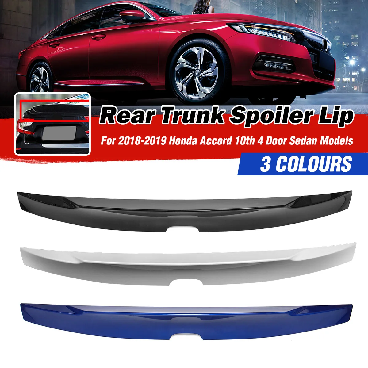 

1xNew Blue/White/Black Car Rear Trunk Boot Lip Spoiler Wing Lip Trunk Lid For Honda For Accord Sedan 10th 2018-2019 MCX Duckbill