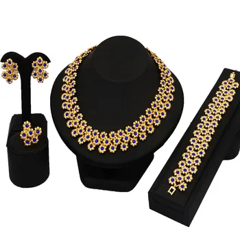 

african jewelry sets high quality wedding party jewelry setS gold flower necklace women necklace statement necklace