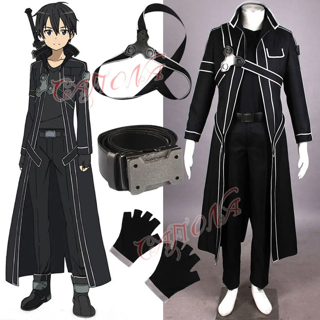 

Cool Man Halloween Costumes Sword Art Online Kirito Kazuto Kirigay Cosplay Costume Adult and Kids Pluse Size
