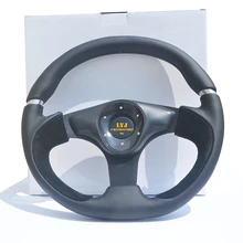 Oval Horn Leather Flat Car Steering Wheel About 13.5 inch Universal Drifting Steering Wheel 350mm real leather steering wheel universal 14 inch flat steering wheel with black spoke