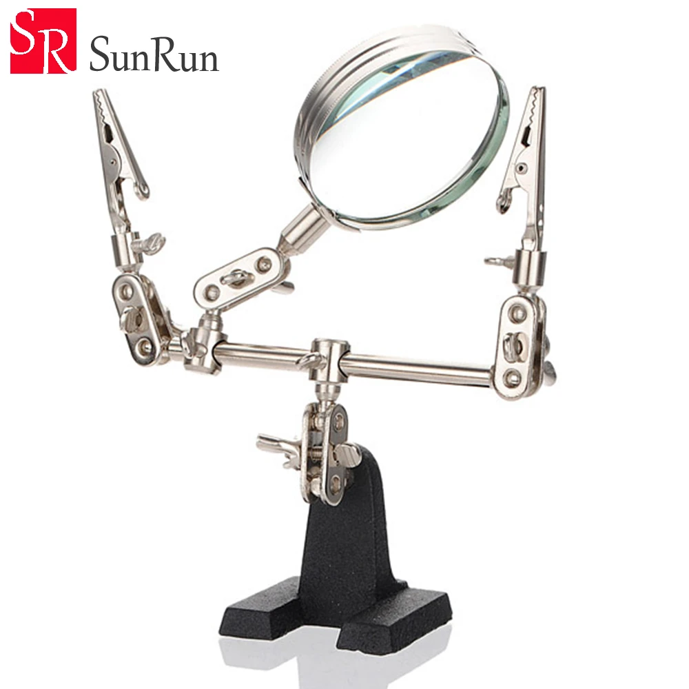 KXA 5X Third Hand Soldering Iron Stand Helping Clamp Vise Clip Magnifying Glass Tool 