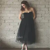 Short Black Tulle Prom Dresses Strapless A Line Ankle Length Simple Wedding Party Gown 2019 High Quality Vestido De Festa Curto