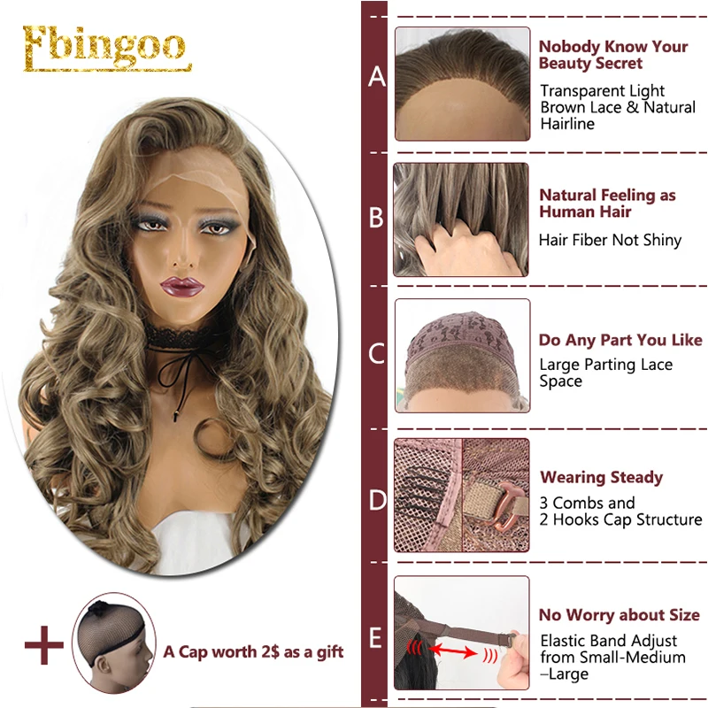 Ebingoo Hair cap+ высокотемпературное волокно натуральный длинный волнистый темный блонд синтетический парик на кружеве для женщин