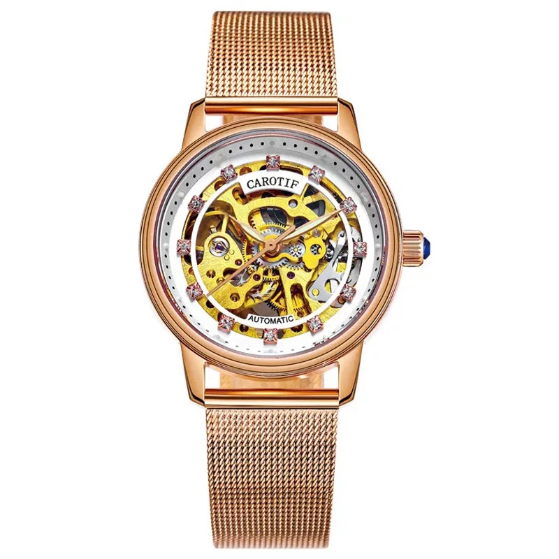 

women luxury brand automatic mechanical Ms. genuine fashion rose gold silver ceramic hollow waterproof watch clock women watches