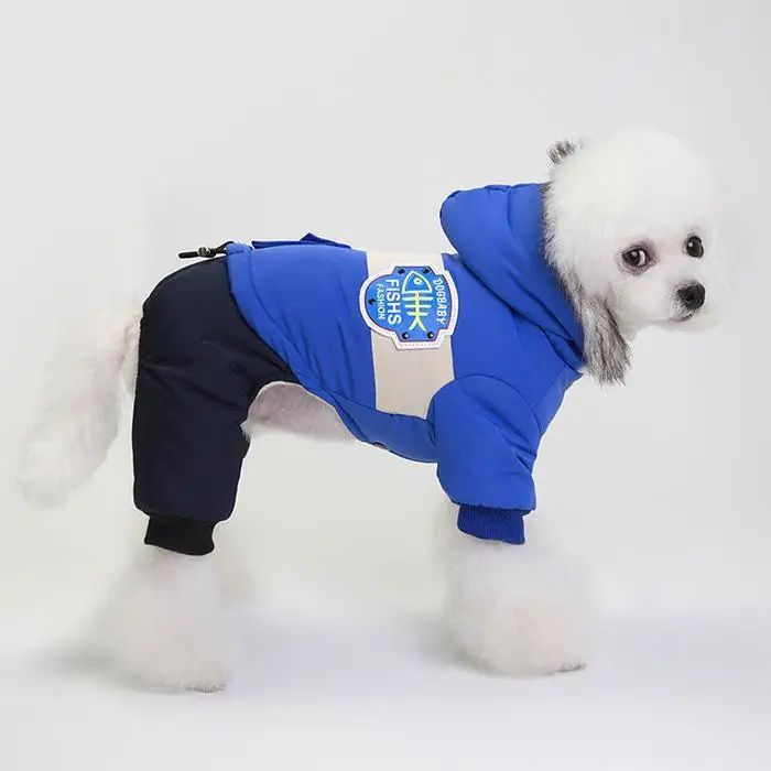 Pet Coat Thicken Dog Neck Hooded Winter Autumn Casual Button Print Warm Four-Legged Windproof Closure Clothes