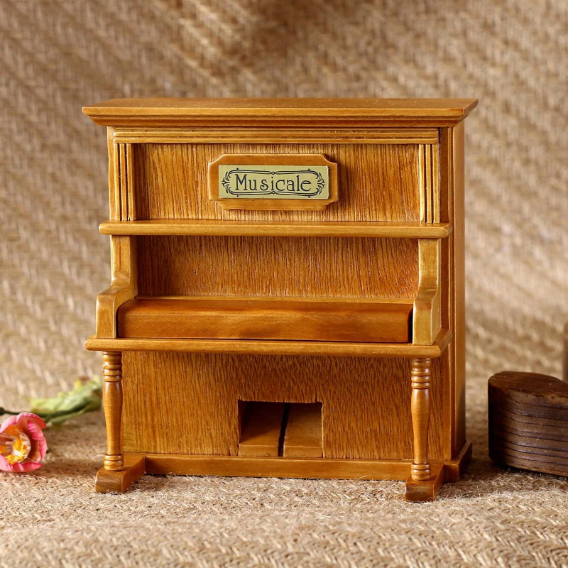 Ceny Jakość symulowane fortepian Vintage dekoracje domu 1 sztuk klasyczne kwadratowe drewniane mechaniczna korba wykwintne Retro pozytywka prezenty