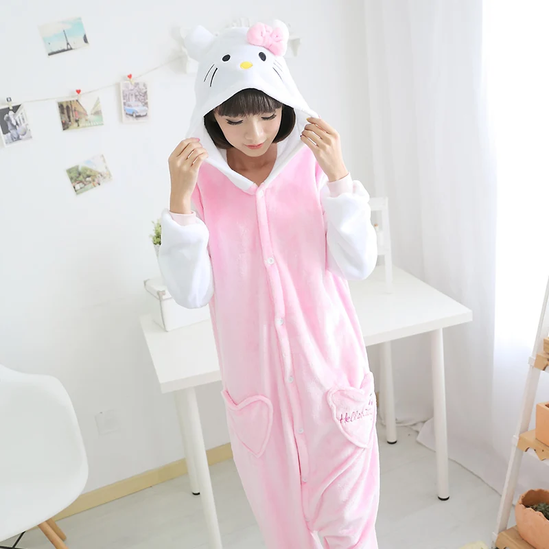 Hello Kitty Women Couple Pajama Sets Pink Cute Animal Pijamas Flannel