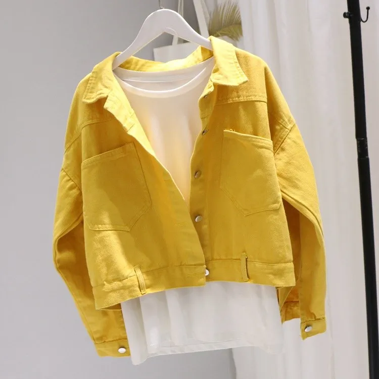 price cut  Fitaylor 2020Candy Colored Denim Jacket Women Oversize Long Sleeve With Lapel Pocket Loose Female J