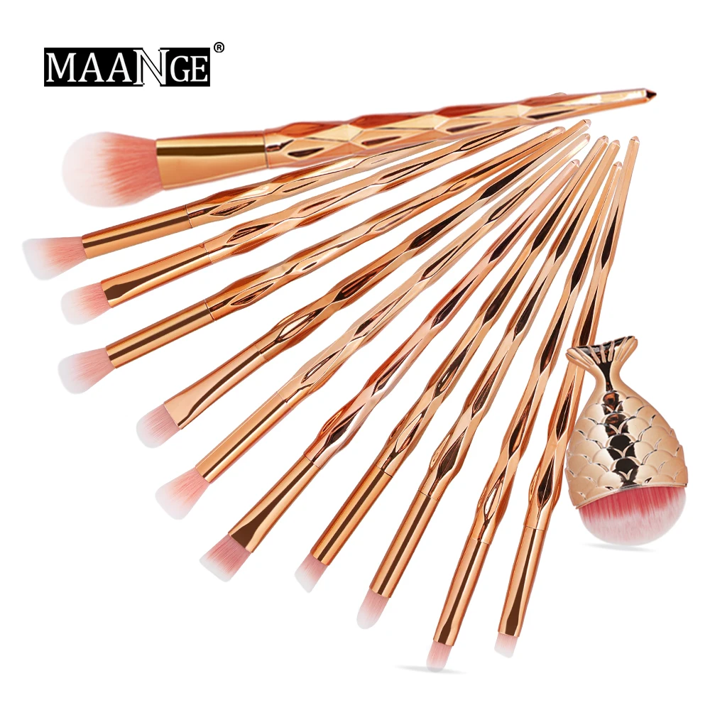 

MAANGE 12Pcs Diamond Makeup Brushes Set Fishtail Shaped Foundation Powder Cosmetics Brush Rainbow Eyeshadow Makeup Brush Set