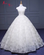 Jark Tozr New Design V-neck Open Back Gorgeous Lace Ball Gown Wedding Dresses Robe De Mariee Appliques Pearls Bridal Gowns 2017