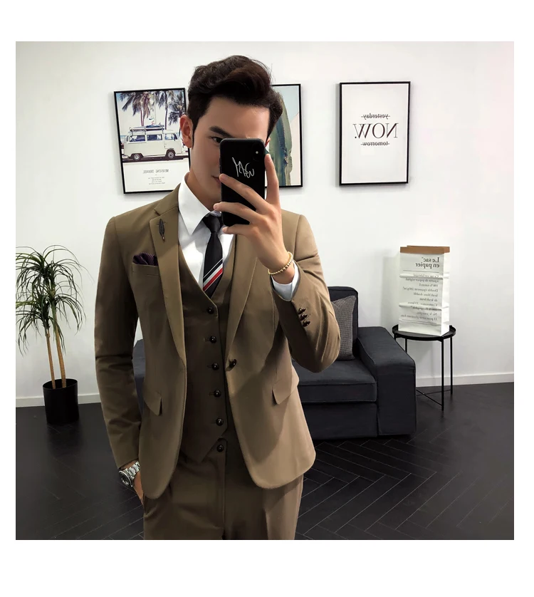 Высокое качество мужской костюм из трех частей Азиатский Размер S M L XL XXL XXXL мужской Блейзер пиджак и брюки и жилет мужской жилет