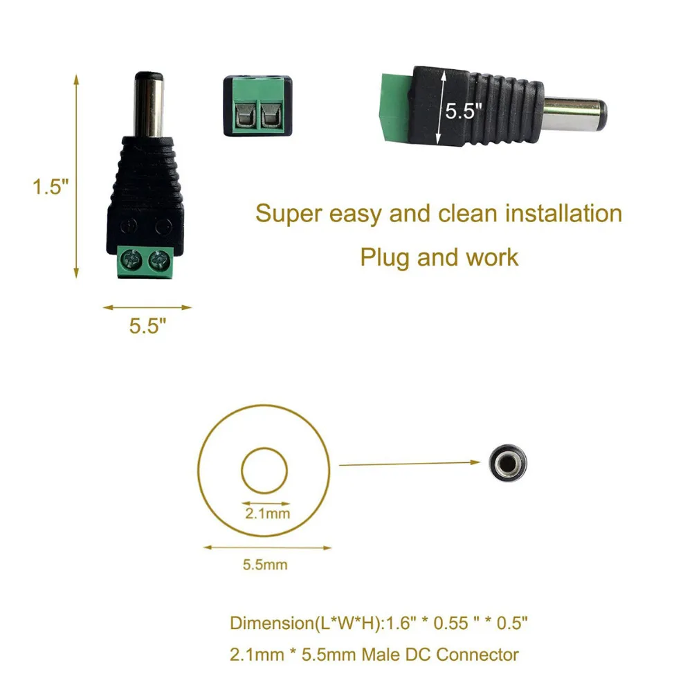 BLYN DC Разъем 5,5 мм x 2,1 мм гнездо мужской и женский светодиодный адаптер для CCTV преобразования питания светодиодный светильник