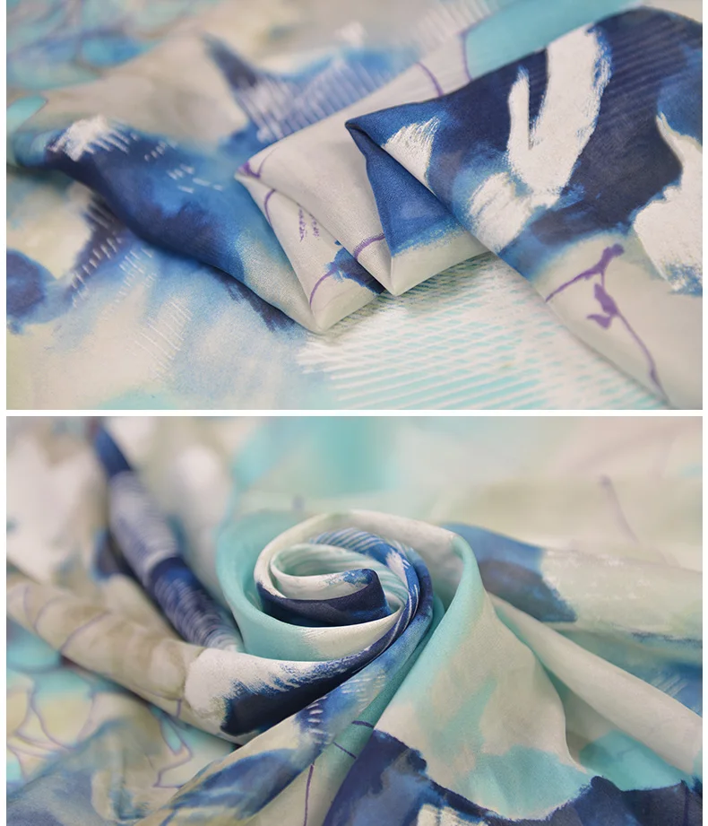 100cm*140cm Natural Dress Material Flower Silk Chiffon Fabric Painting