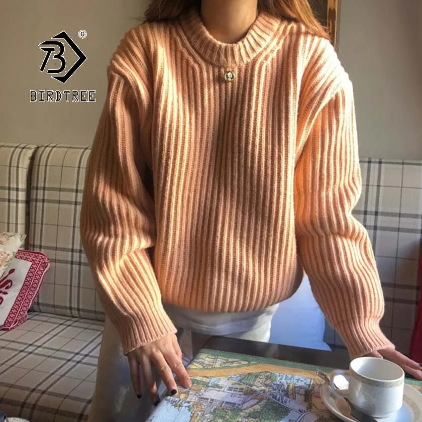 

2019 Chic Autumn Winter New Women's Pullovers Sweater O-neck Simple Solid Loose Thick Korean Casual Fashion Tops T97210D