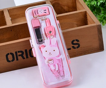

[4Y4A] 7005 students cute pink rubber band drawing portable Compass set stationery student drawing compasses with pencil