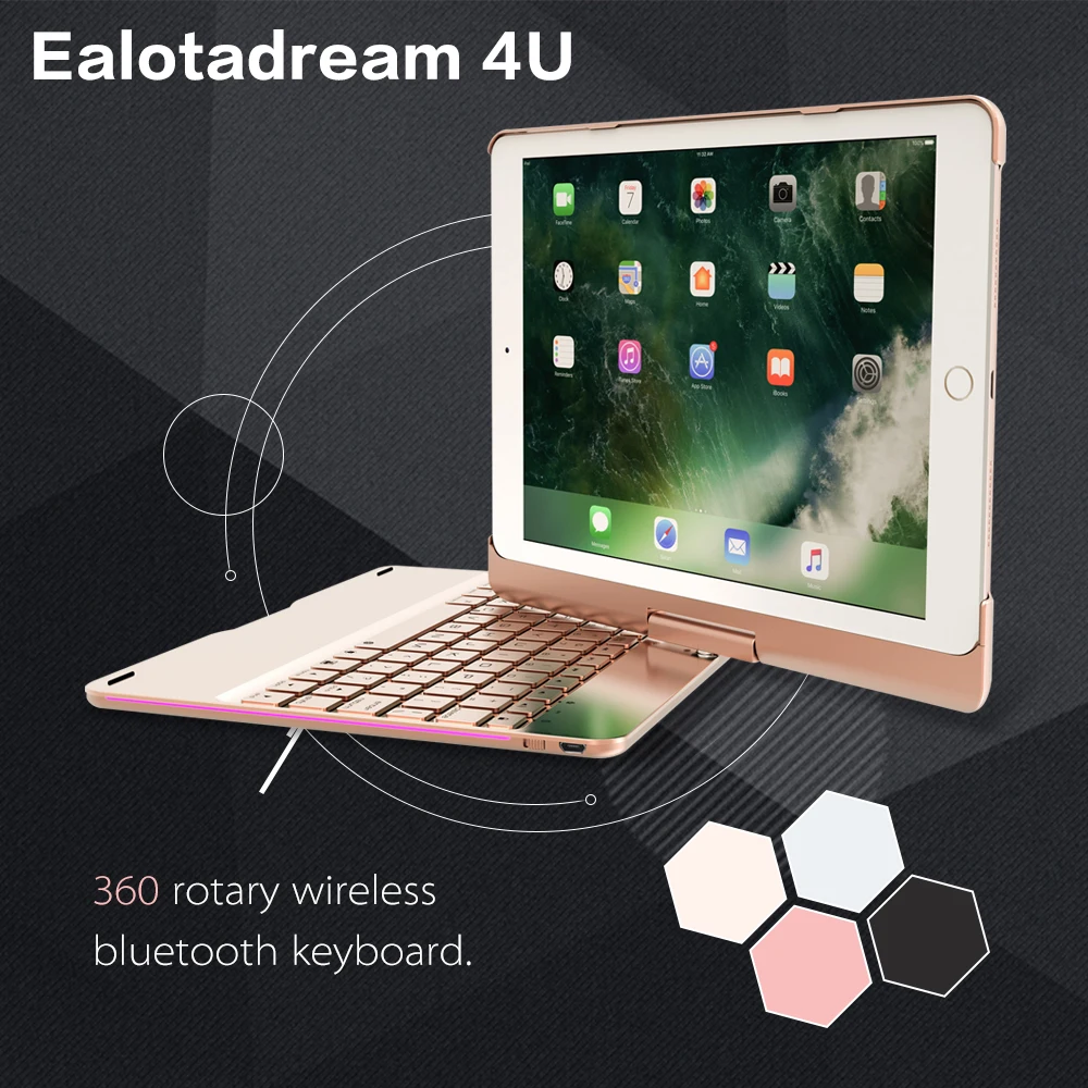 

For ipad air 2 case 360 Degree Rotation with keyboard wireless bluetooth keyboard LED Backlit for Ipad 6