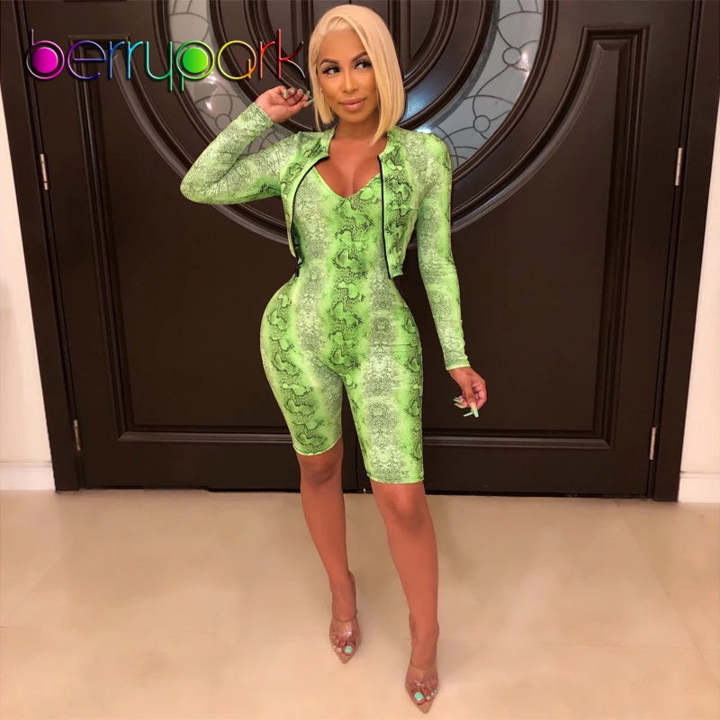 green snake print playsuit