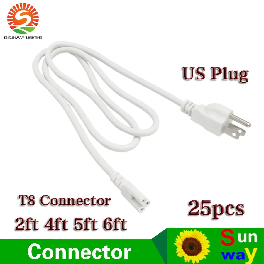

T8 T5 Connector 3 Wires 2ft 3ft 4ft 5ft 6ft Power Cords With US Plug For Integrated Led Tube Lights 25pcs