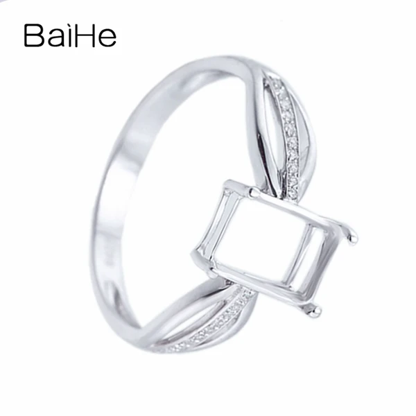 BAIHE Solid 14 k белое золото(AU585) Свадьба около 6x9 мм Нет основного камня изумруд тонкой ювелирные изделия полу крепление кольцо боковые камни: бриллианты