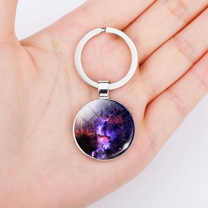 Purple Nebula Keychain Jewelry Astronomy Art Galaxy Pendant Space Glass