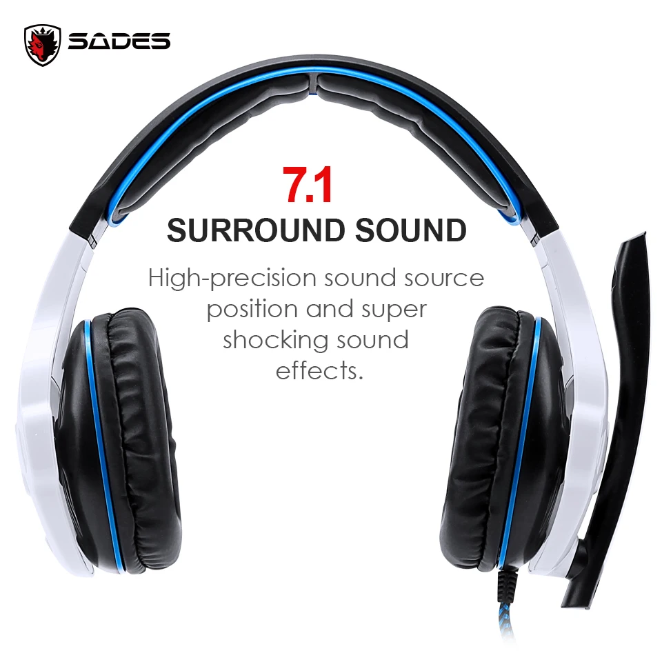 Najtaniej SADES SA 903 High Performance 7.1 USB słuchawki do komputera pc głęboki bas słuchawki gamingowe z mikrofonem LED do odtwarzacza gier