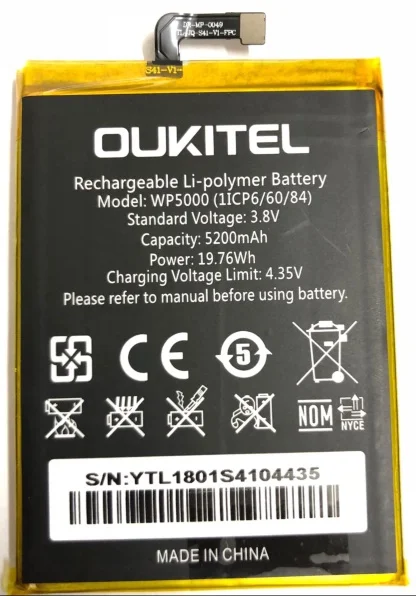 

Oukitel WP5000 Battery 100% Original 5200mAh Backup Battery Replacement For Oukitel WP5000 Mobile Phone