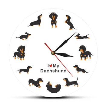

Cute Doxie Cartoon Style Dachshund Wall Clock Dog Breed Timepiece Sausage Dog Modern Wall Watch With Saying I Love Dachshund