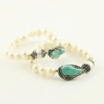 

Trendy ~ 6pcs Pave Rhinestone Crystal Blue Stretch Bracelet , Pearl Charms Bracelets Jewelry Finding Gift