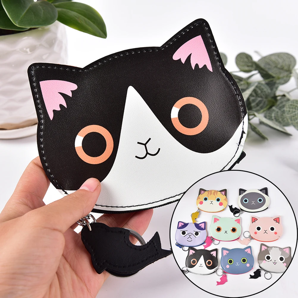 С милым рисунком кота портмоне из искусственной кожи Для женщин короткие бумажник животных Изменить держатель для карт Портмоне сумки