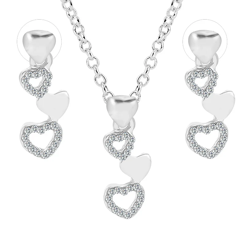 

TSHOU135 Simple Jewelry Set Alloy Crystal Inlay Love Pendant Necklace Earrings Set Women