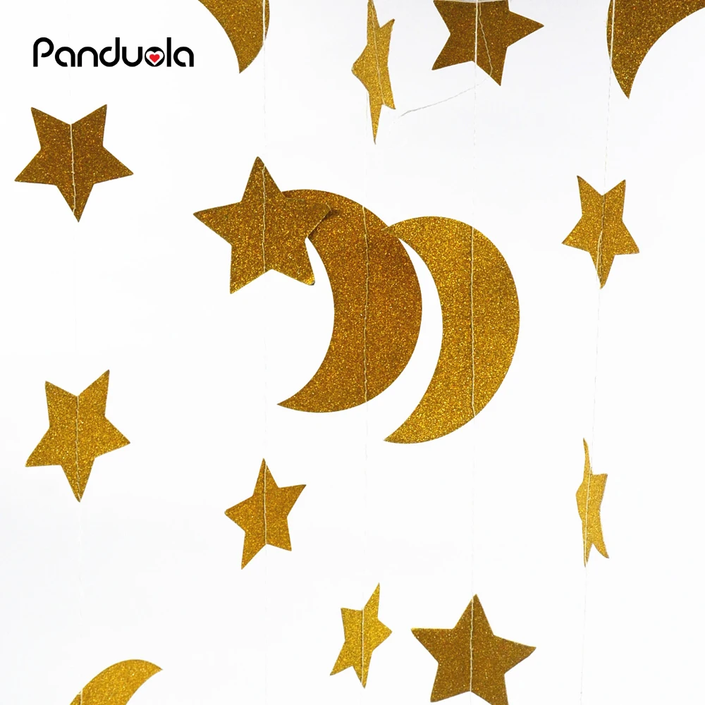 

Creative 3.7m Gold Glitter Paper Garland Stars Moon Hanging Pendant Flags Wedding Engagement Birthday Party Decorating Supplies