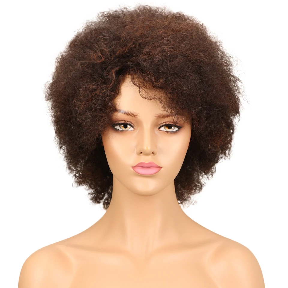 Гладкий бразильский афро кудрявый парик Remy короткие парики из человеческих волос цветные парики для черных женщин Perruque